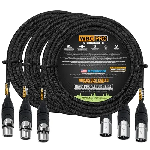 18-Foot WBC-PRO-Quad Ultra-Silent Flexible Star-Quad Cable with Amphenol XLR Plugs - Black Tweed