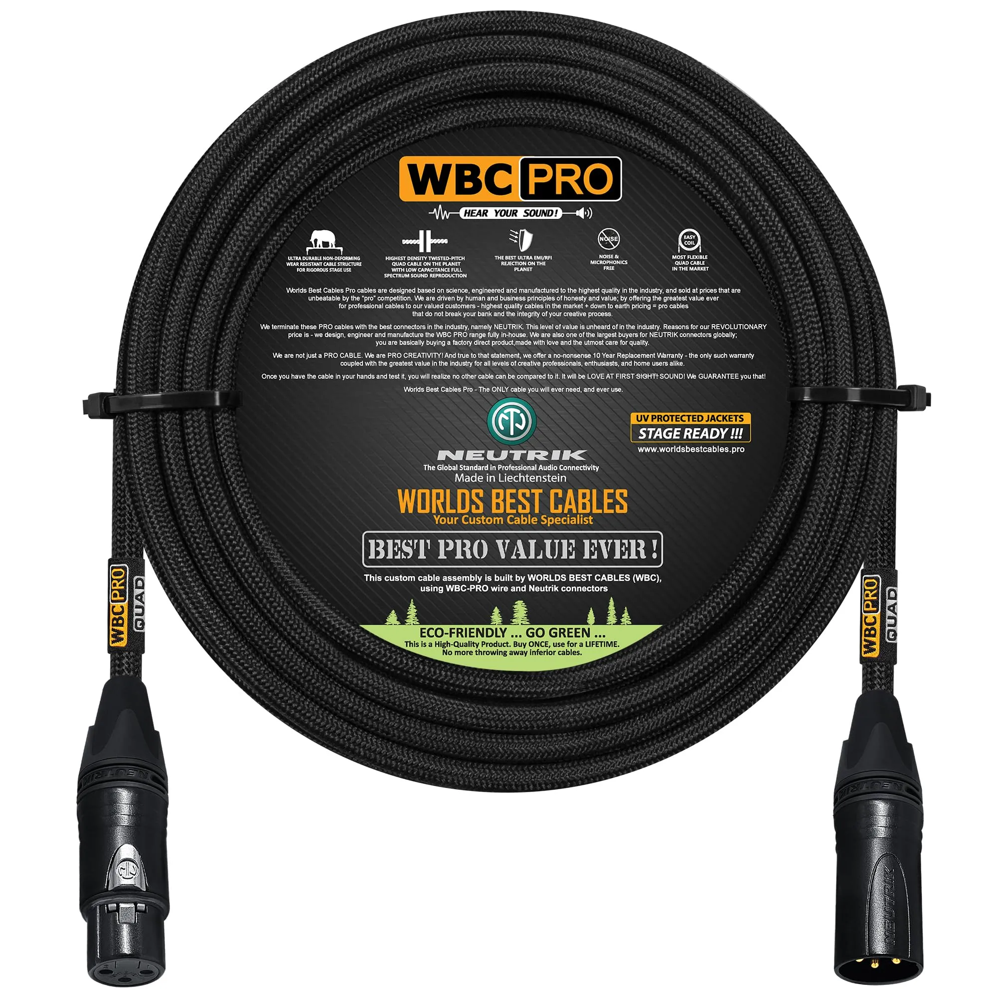 20 Foot WBC-PRO-Quad Ultra-Silent Flexible Balanced Star-Quad Cable with Neutrik XLR Plugs