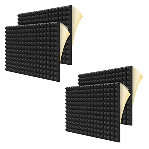 24Pcs Self-Adhesive Soundproof Foam Panels, 2'x12'x12' Pyramid Design for Acoustic Treatment