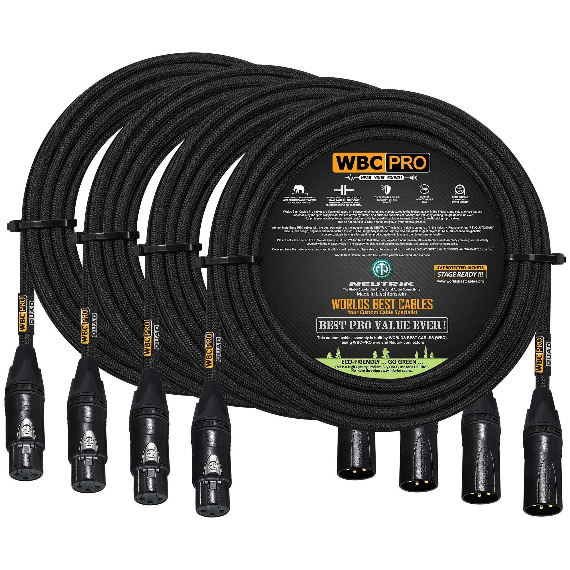 30-Foot WBC-PRO-Quad Ultra-Silent Flexible Star-Quad Cable with Neutrik XLR Plugs - Black Tweed