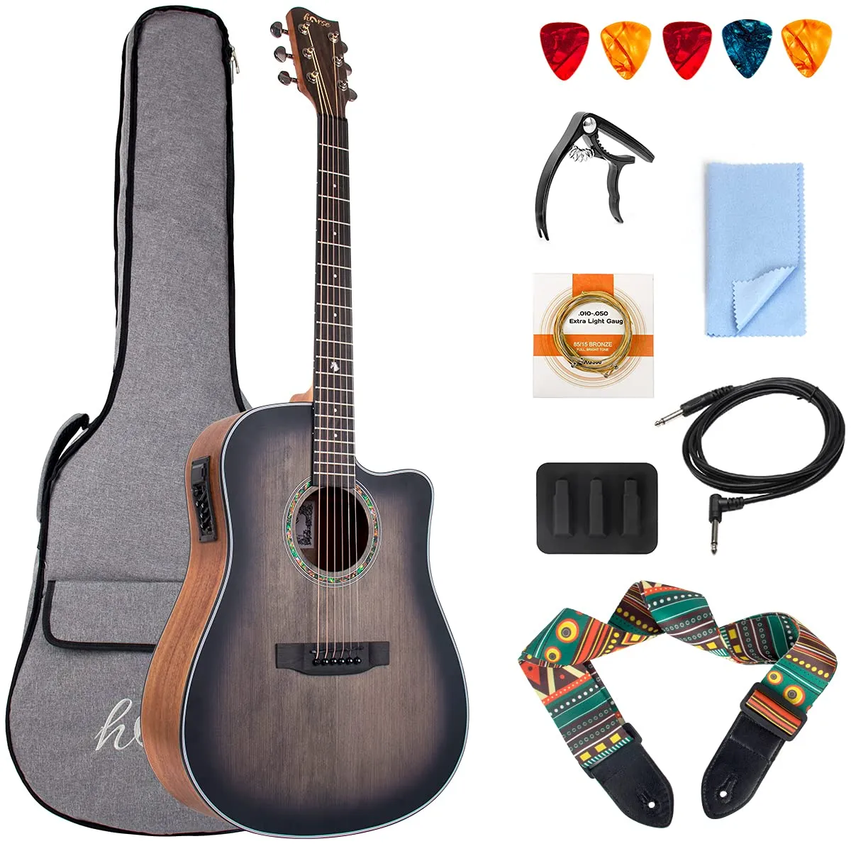 41 Inch Acoustic-Electric Guitar Bundle with Built-in EQ, Beginner Kit & Cutaway Design, Lotmusic