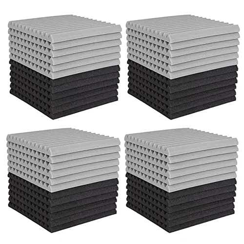 48 Pcs Acoustic Foam Panels - Soundproof Pyramid Wedge Tiles, Eco-Friendly Treatment, 2.5x30x30cm