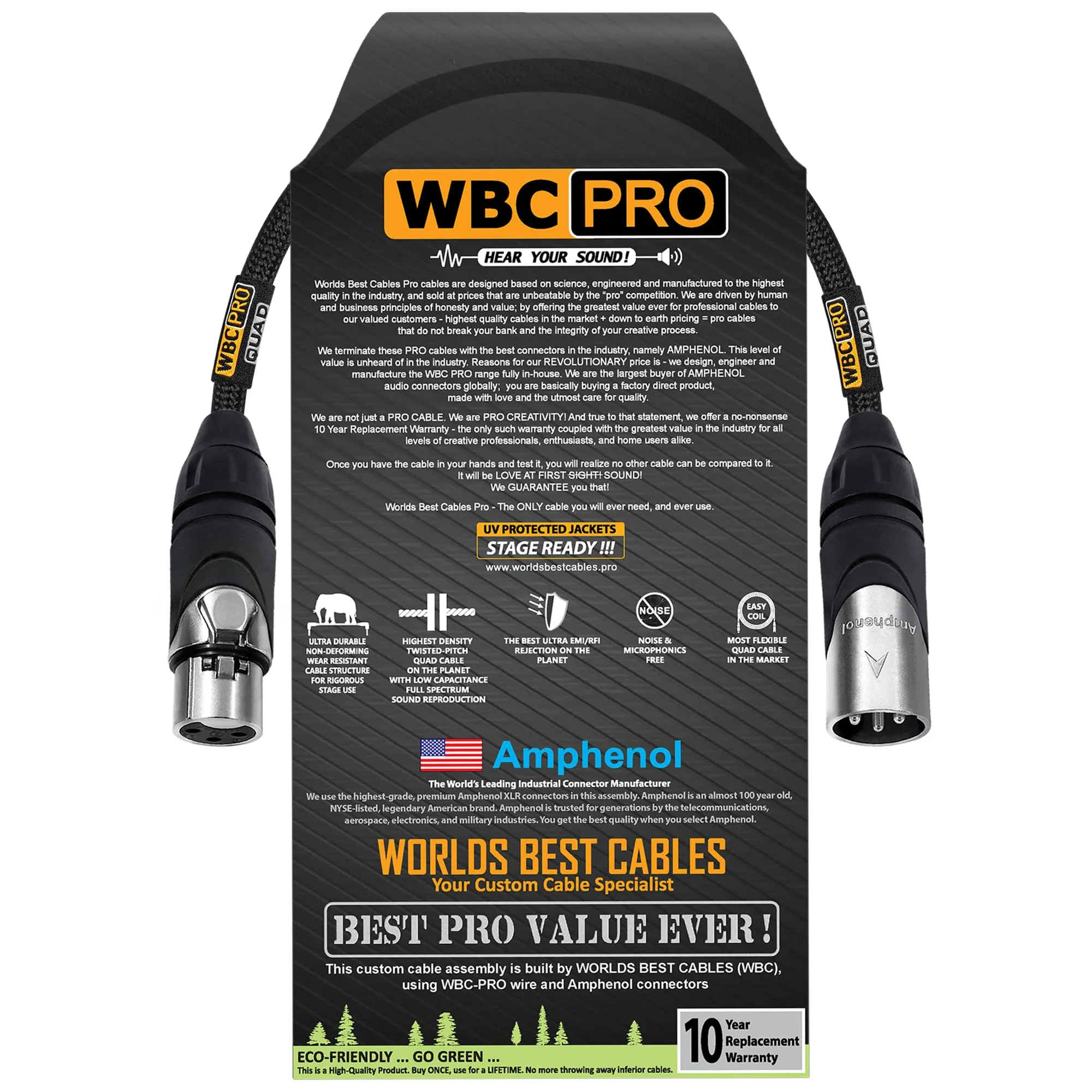 6 Inch WBC-PRO-Quad Ultra-Silent Flexible Balanced Star-Quad Cable with Amphenol Connectors