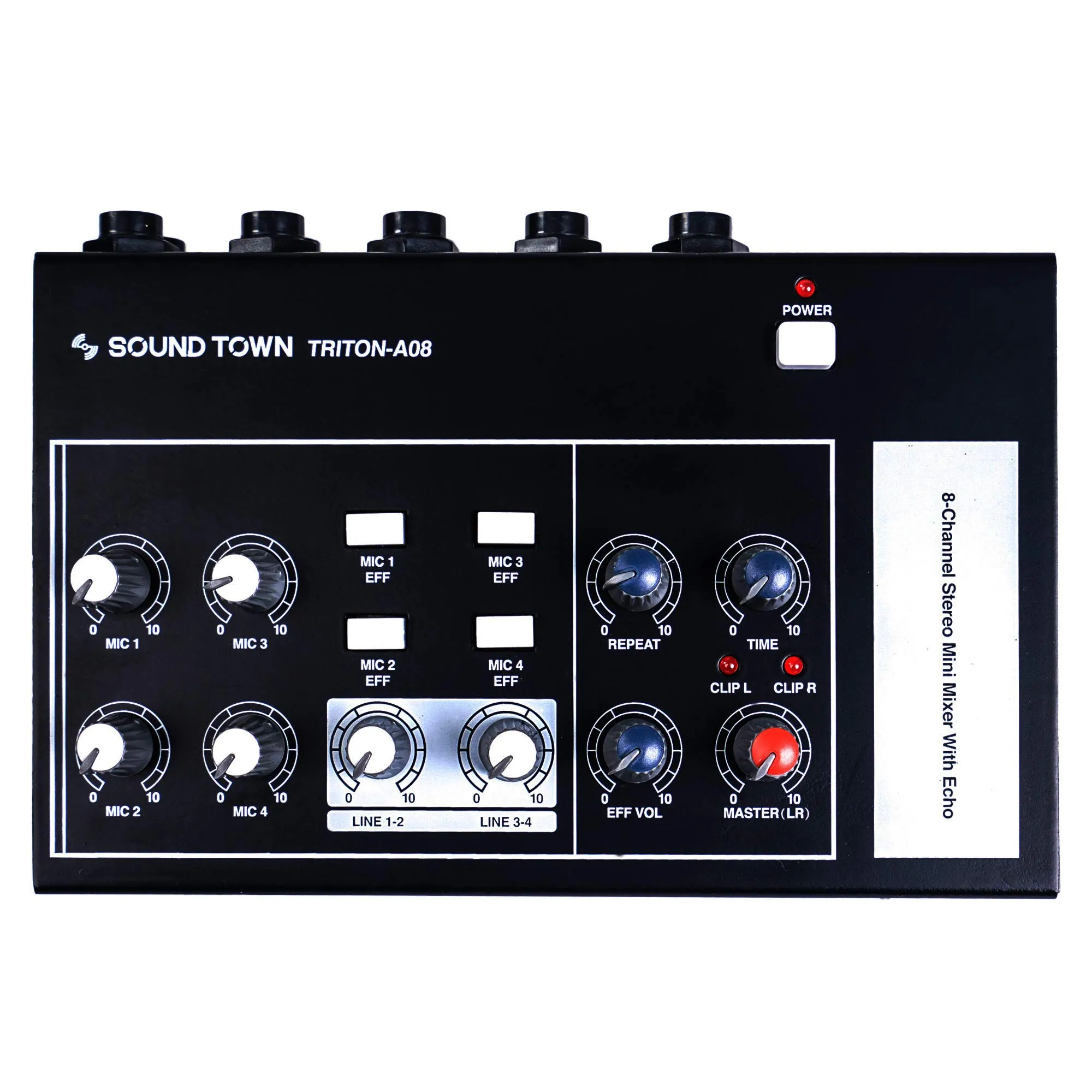 8-Channel Karaoke Mini Mixer with Echo/Delay Effects, 4 Mic & Line Inputs, Compact Design