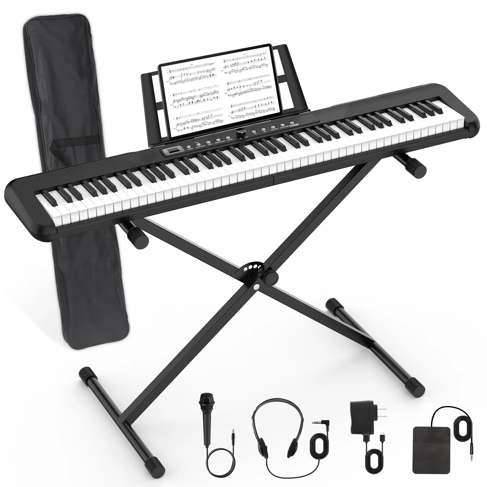 88-Key Beginner Electric Digital Piano with Semi-Weighted Keys, Stand, Headphones & Carrying Case