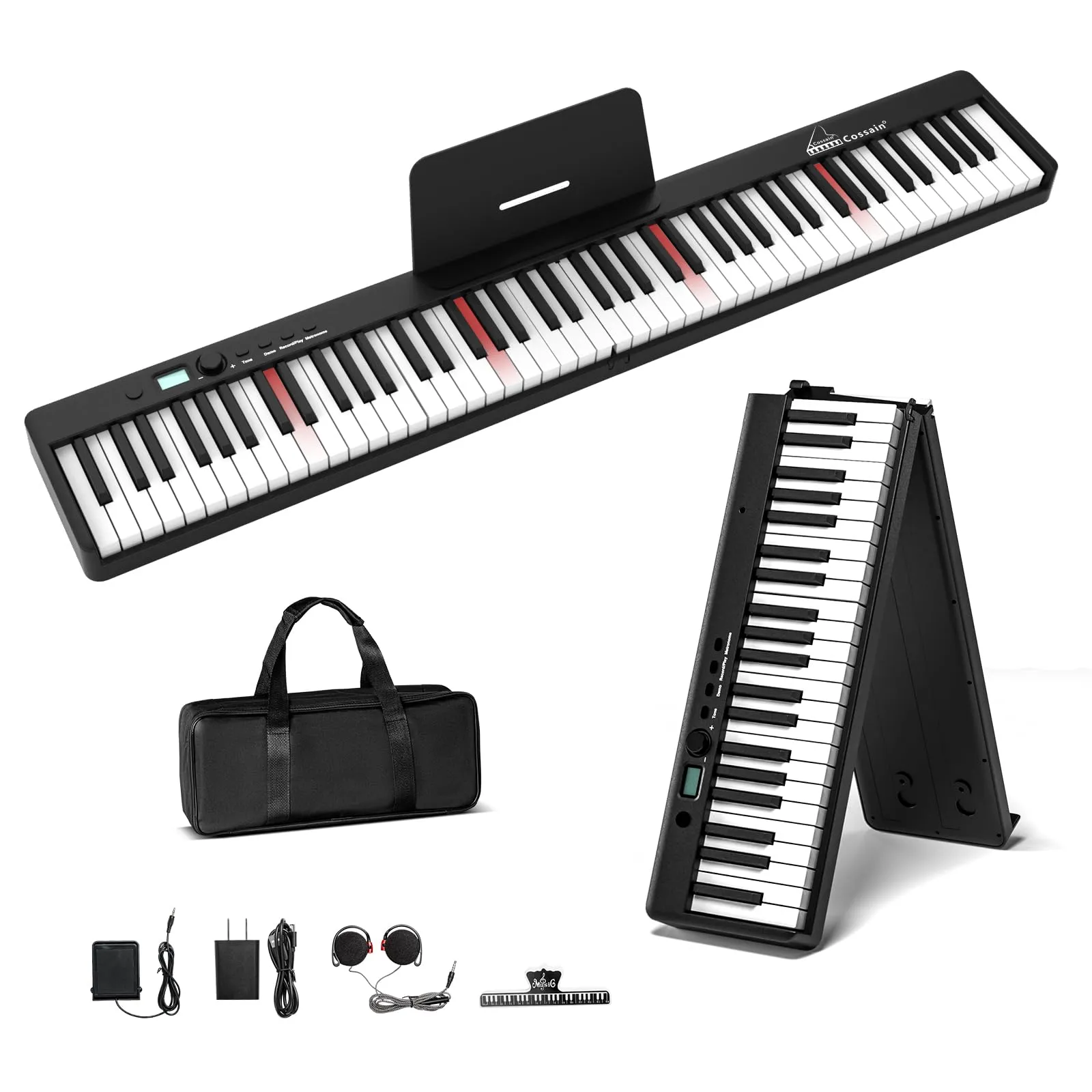 88-Key Folding Digital Piano, Bluetooth Electric Keyboard with Light Up Keys & Sustain Pedal