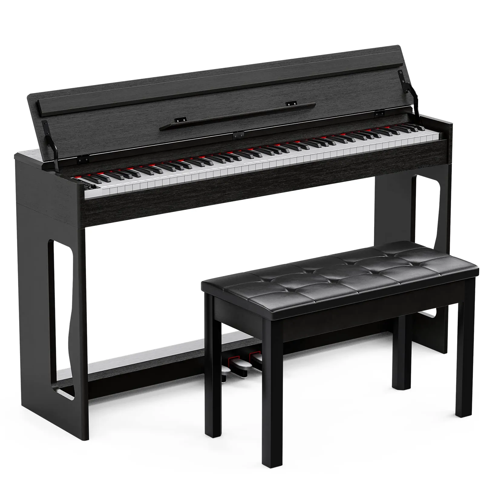 88 Key Weighted Digital Piano with Bench, USB/MIDI, 800 Tones & 600 Rhythms, Black