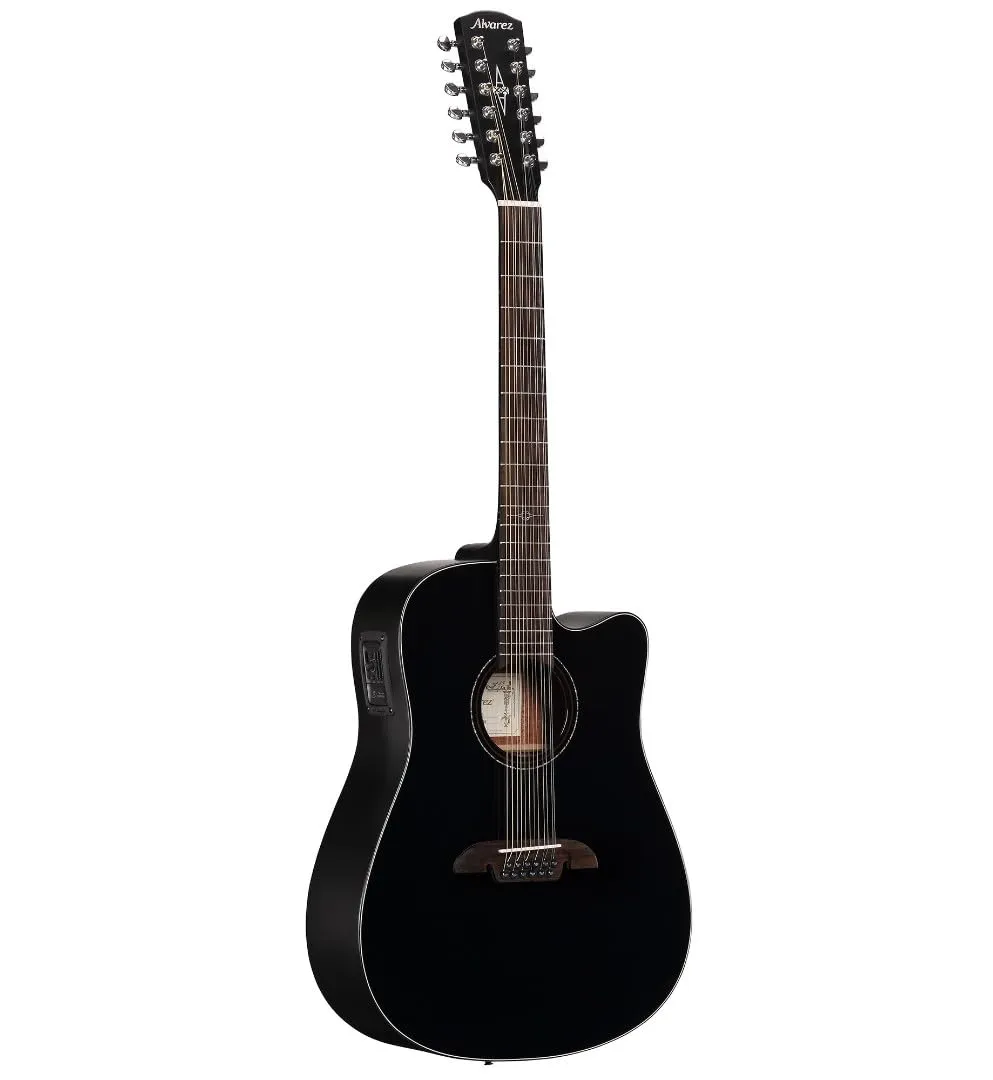 Alvarez AD60CE Black 12-string Acoustic-electric Guitar - Mahogany Back, Laurel Fingerboard