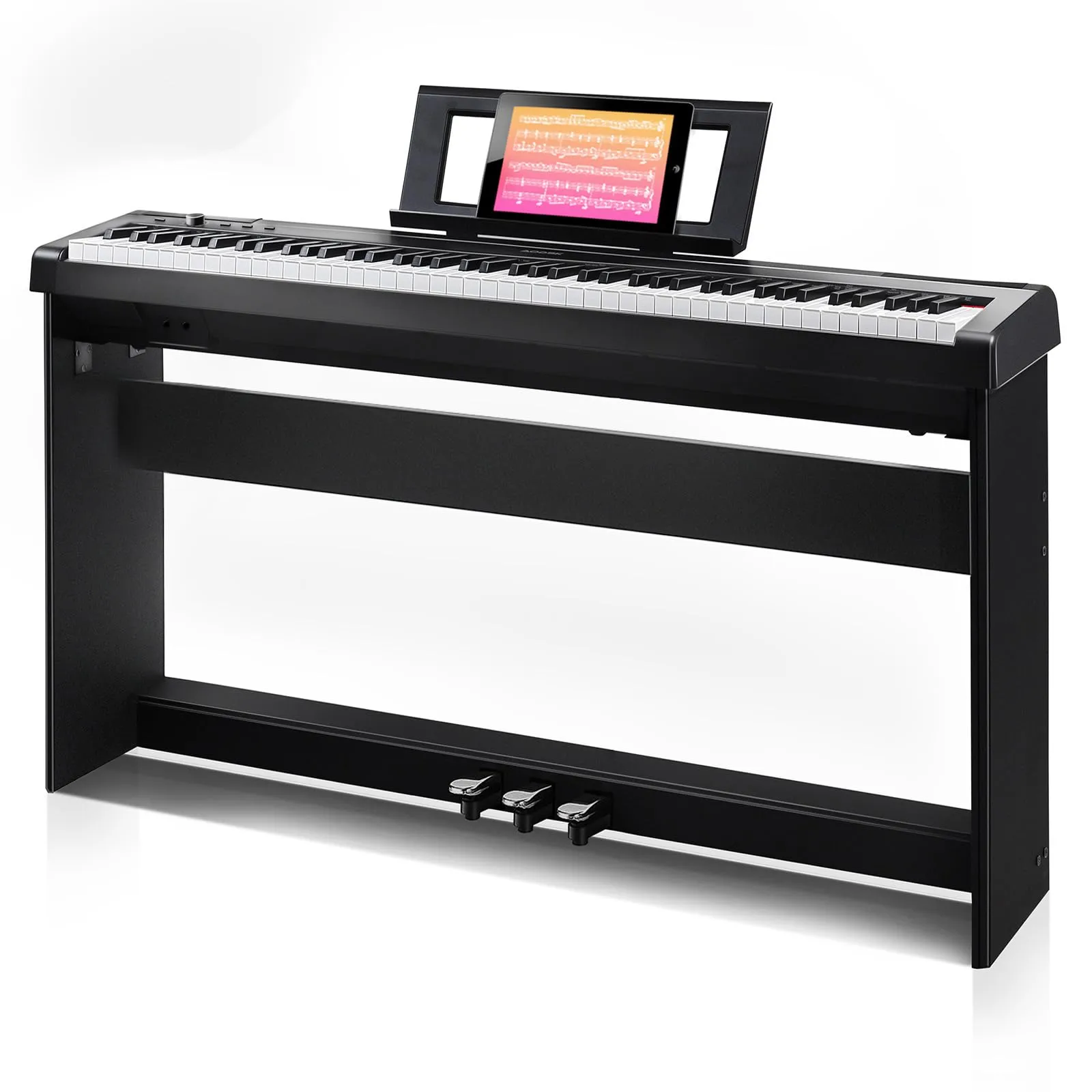 AODSK 88-Key Digital Piano with Weighted Keys, 3-Pedal Unit, 25W Stereo Speakers, Black