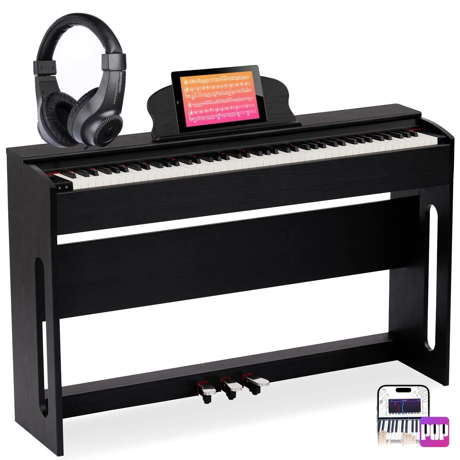 AODSK B-83S Beginner Digital Piano 88 Key Weighted Keyboard with Stand, Pedals, Headphones