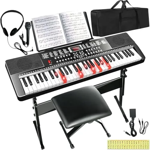 AQNIEGEP 61-Key Keyboard Piano for Beginners with Stand, Bench, Microphone, and Headphones