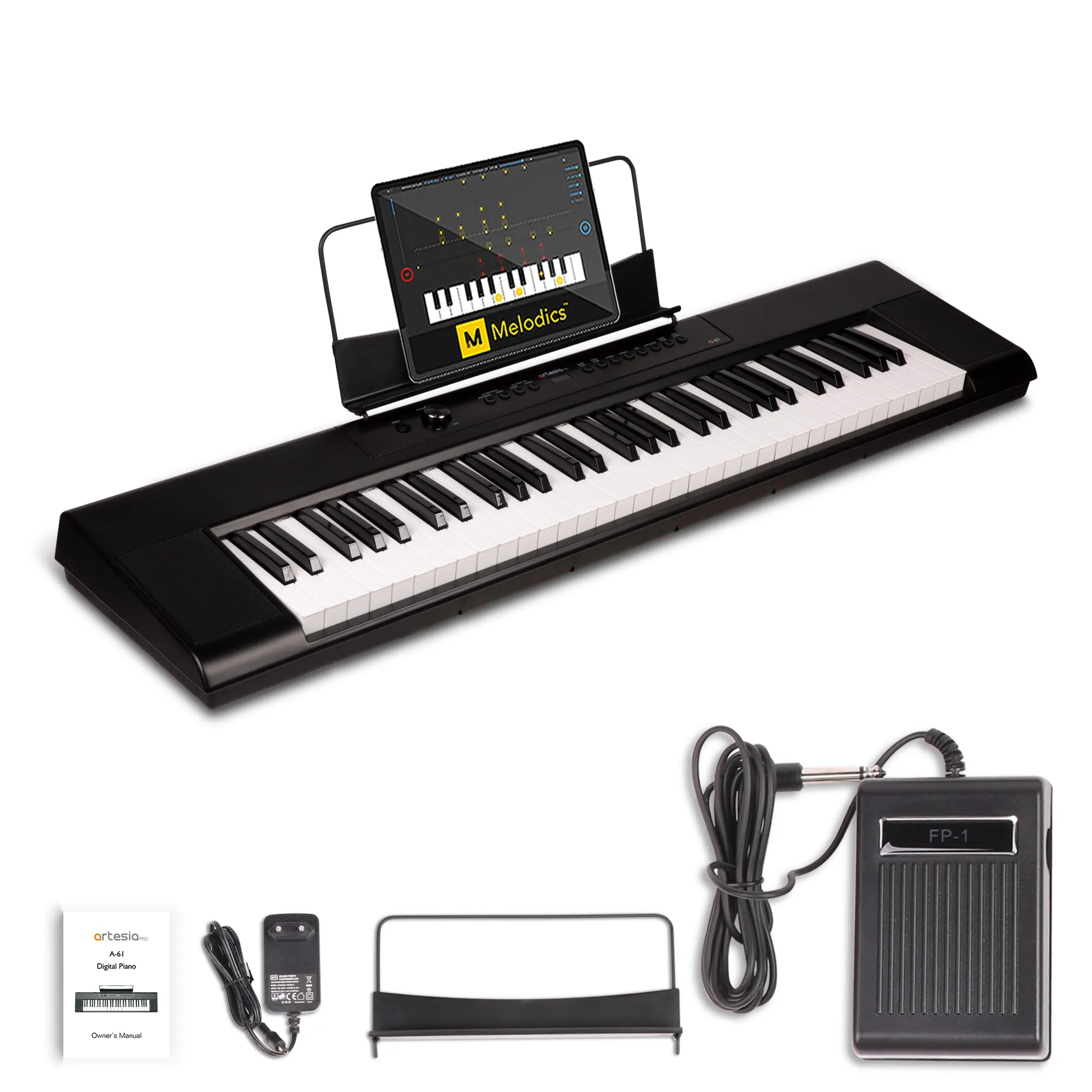 Artesia 61-Key Portable Digital Piano with Semi-Weighted Keys, Sustain Pedal & Free Lessons