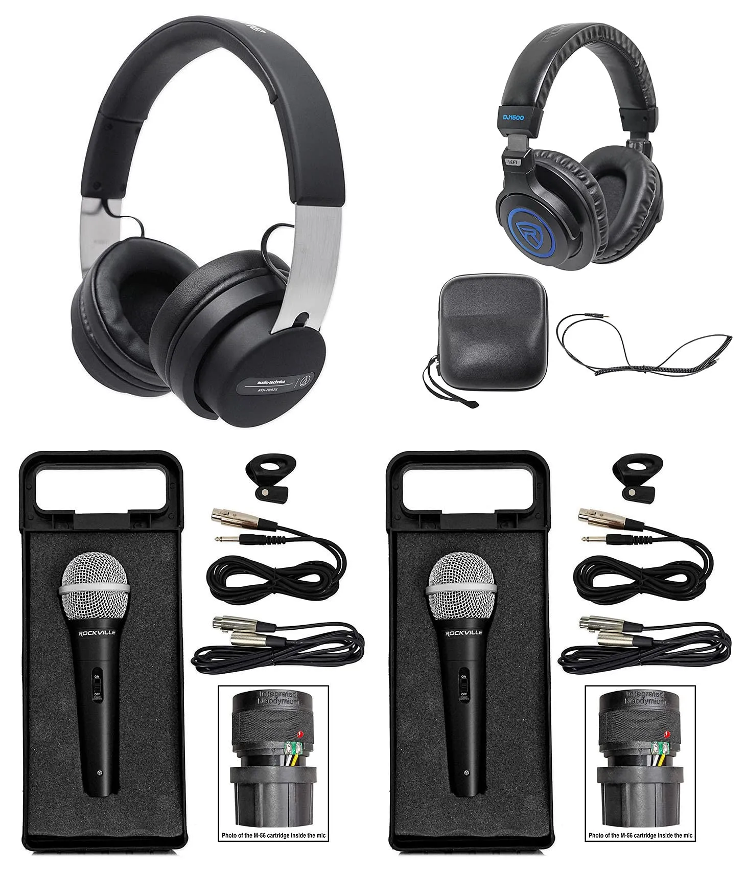 Audio-Technica ATH-PRO7X & DJ1500 Headphones Bundle with Mics, Cases – Ultimate DJ Gear Set