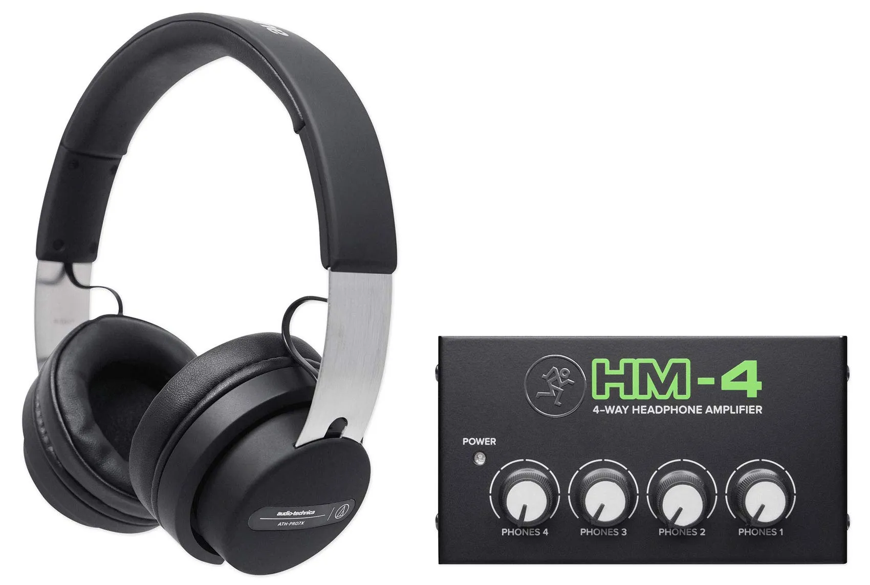 Audio-Technica ATH-PRO7X On-Ear DJ Headphones with 45mm Drivers & Mackie HM-4 Headphone Amplifier Bundle