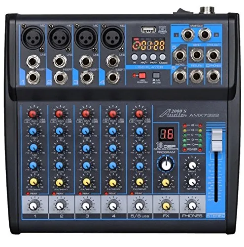 Audio2000'S AMX7322 Six-Channel DJ Mixer with USB, Bluetooth, DSP Effects, and MP3 Playback