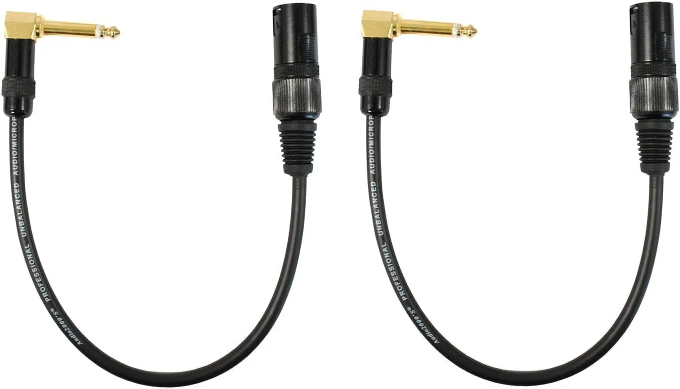 Audio2000'S E17101P2 Two-Pack Gold-Plated Right Angle to XLR Male 1-Foot Audio Cables