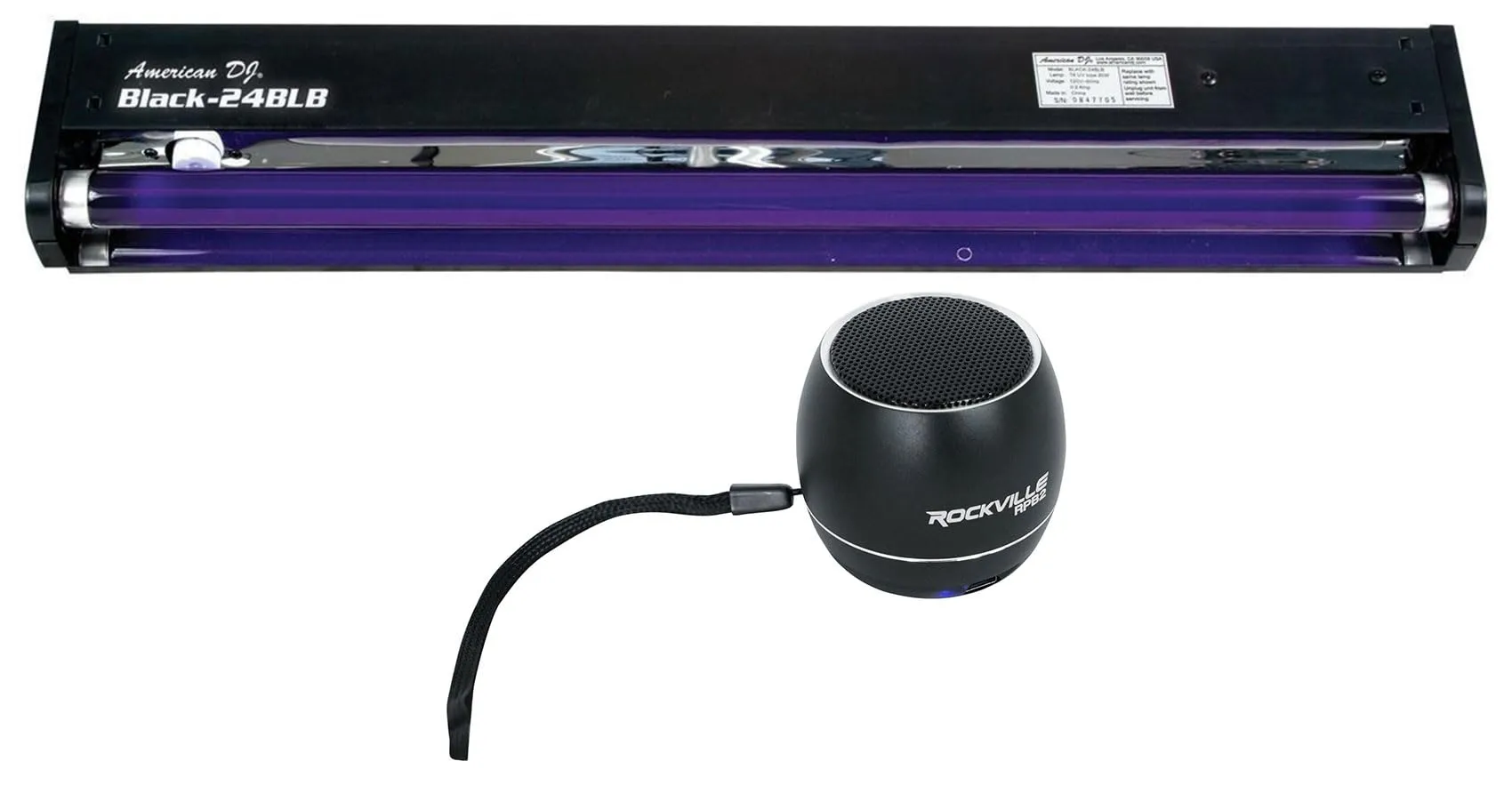 Audiosavings Bundle: American DJ BLACK-24BLB UV Black Light & Rockville RPB2-BLACK Bluetooth Speaker