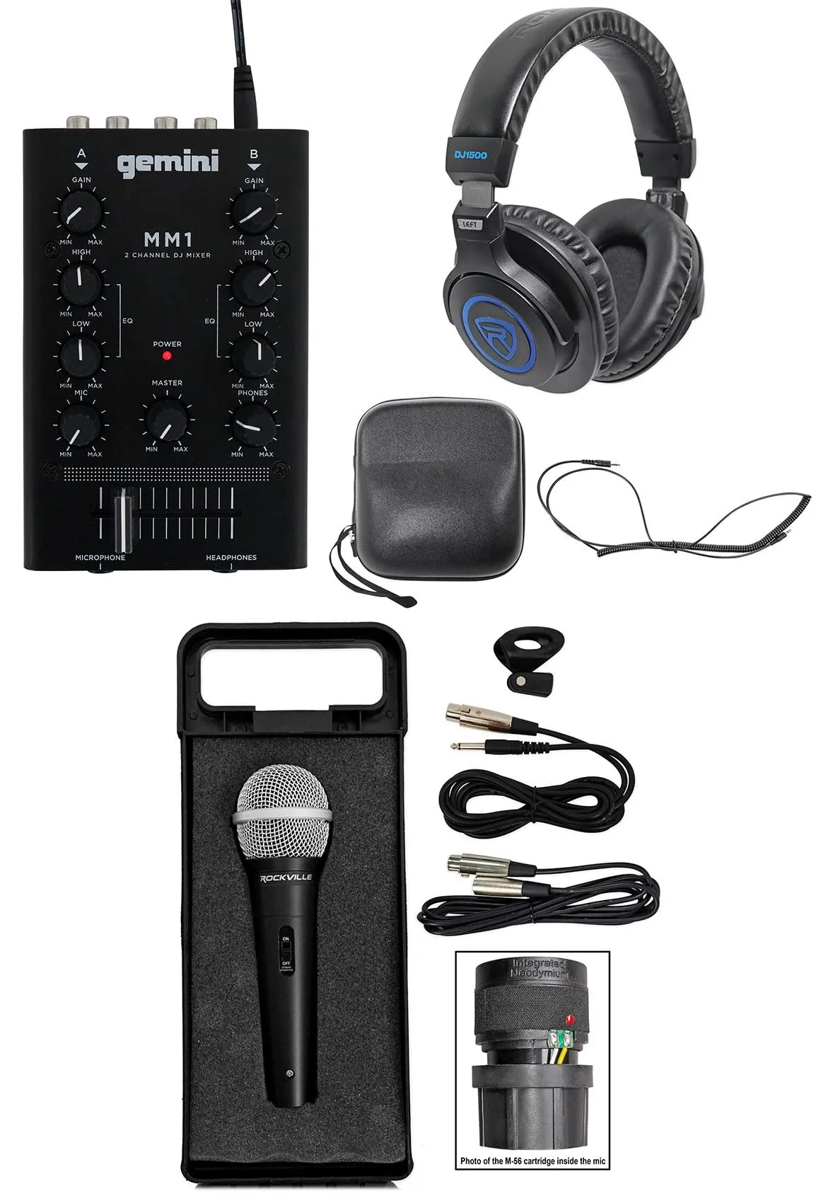 Audiosavings Gemini MM1 Pocket-Sized DJ Mixer Bundle with High-End Microphone & Headphones