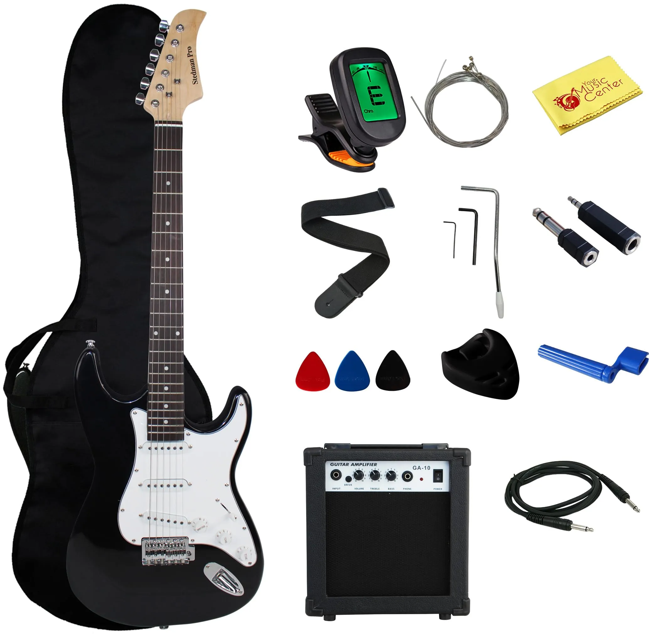 Beginner Series 39-Inch Electric Guitar Package with 10-Watt Amp, Accessories, Black