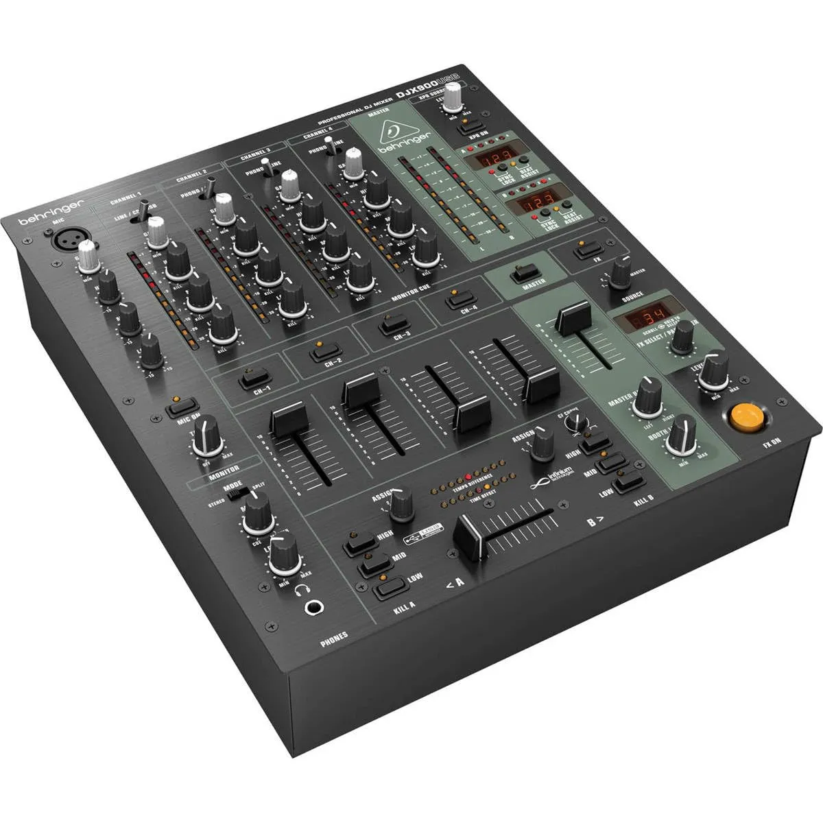 Behringer Pro Mixer DJX900USB 4-Channel DJ Mixer with USB Interface, Digital Effects, Black