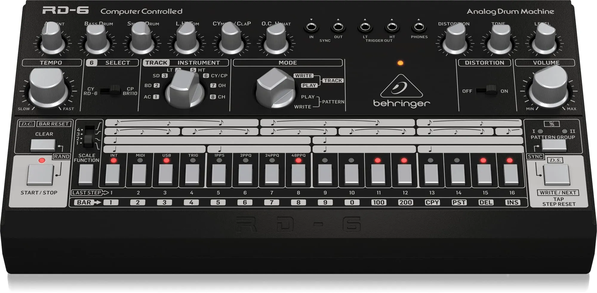 Behringer RD-6-BK Analog Drum Machine in Black with USB/MIDI, 8 Voices, 16-Step Sequencer