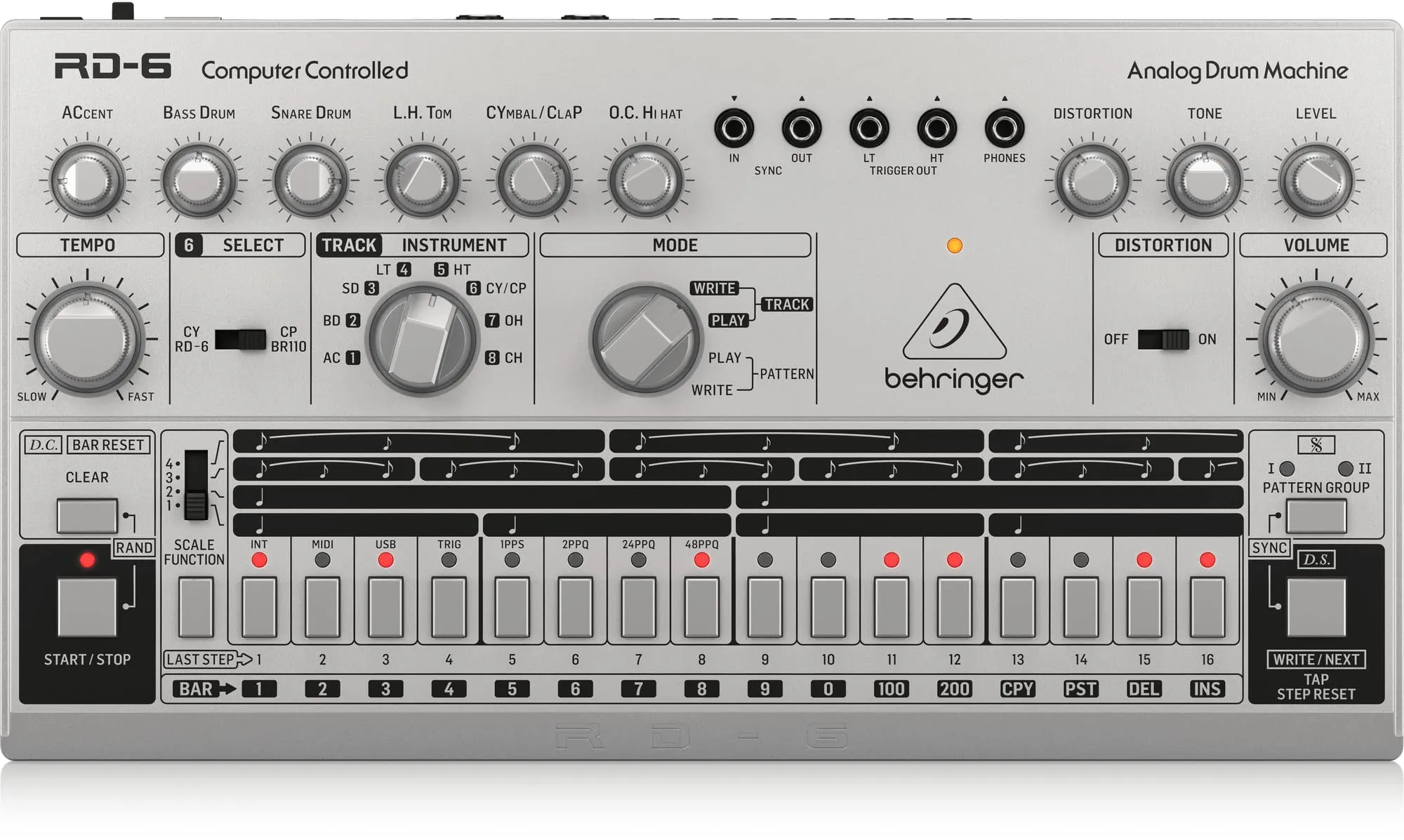 Behringer RD-6-SR Analog Drum Machine with 8 Sounds, 64-Step Sequencer, Distortion Effects