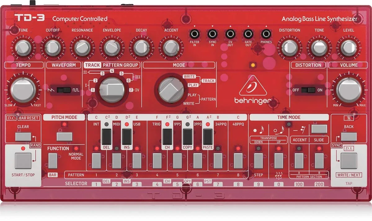 Behringer TD-3-SB Analog Bass Line Synthesizer, 16-Step Sequencer, Distortion Effects