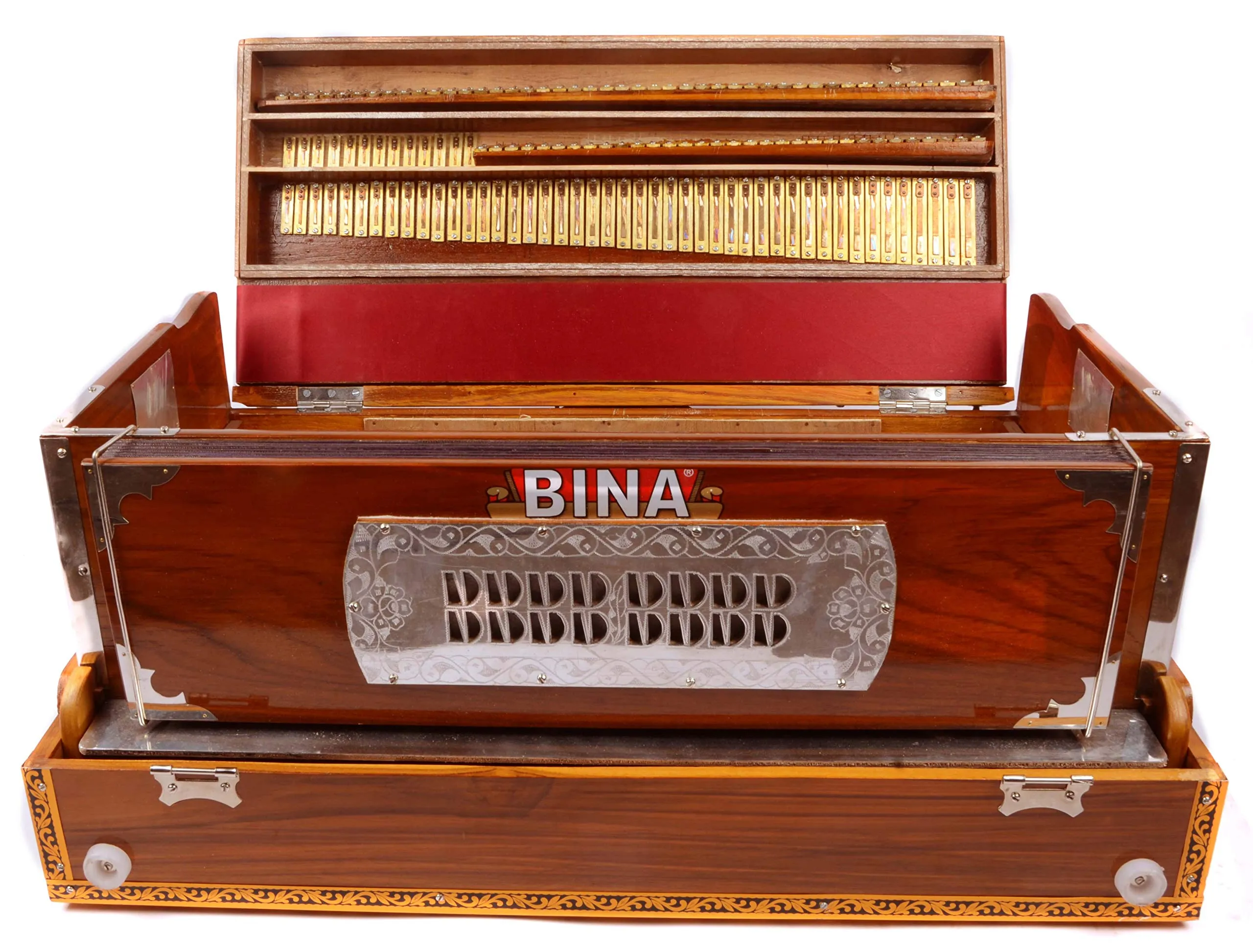 Bina Pro-Grade Indian Portable 9 Scale Changer Teak Harmonium with Flight Case