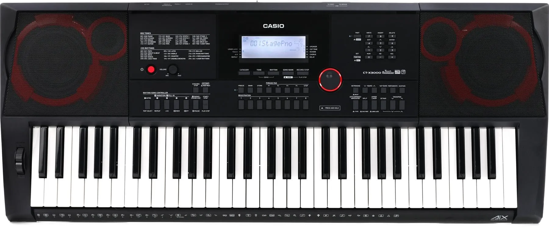 Casio CT-X3000 61-Key Portable Keyboard with 800 Tones and 235 Editable Rhythms