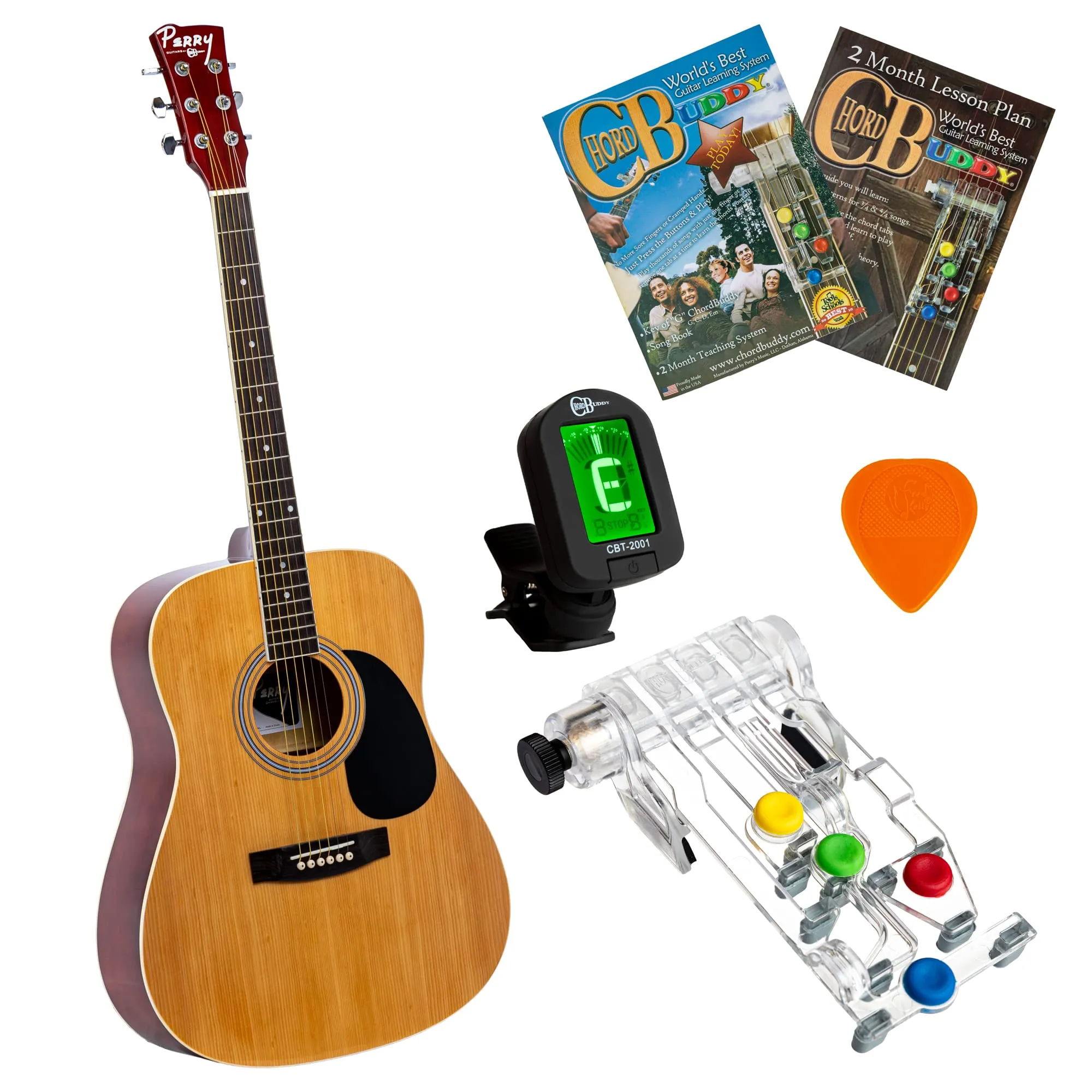 ChordBuddy 42' Acoustic Guitar Beginner Set with Tuner, Learning System & Natural Finish