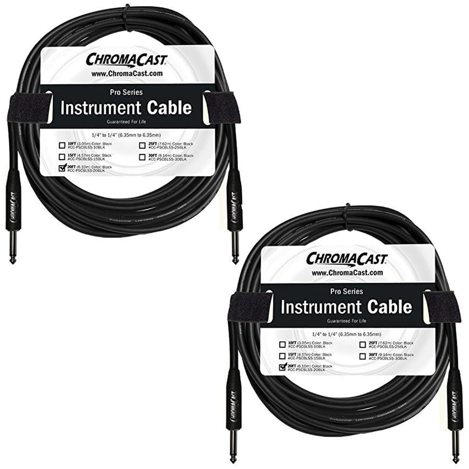 ChromaCast 20ft Pro Series Black Instrument Cables 2-Pack