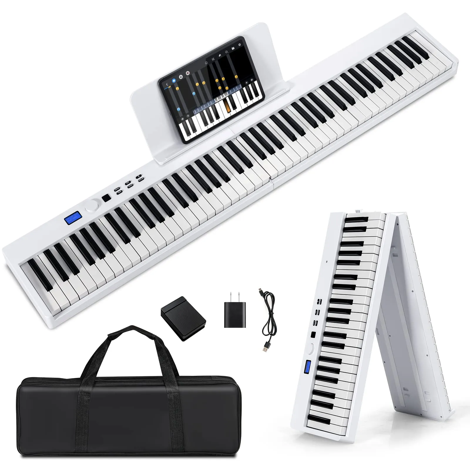 Costzon 88-Key Foldable Digital Piano Keyboard - Portable Semi-Weighted Electric Piano (White)