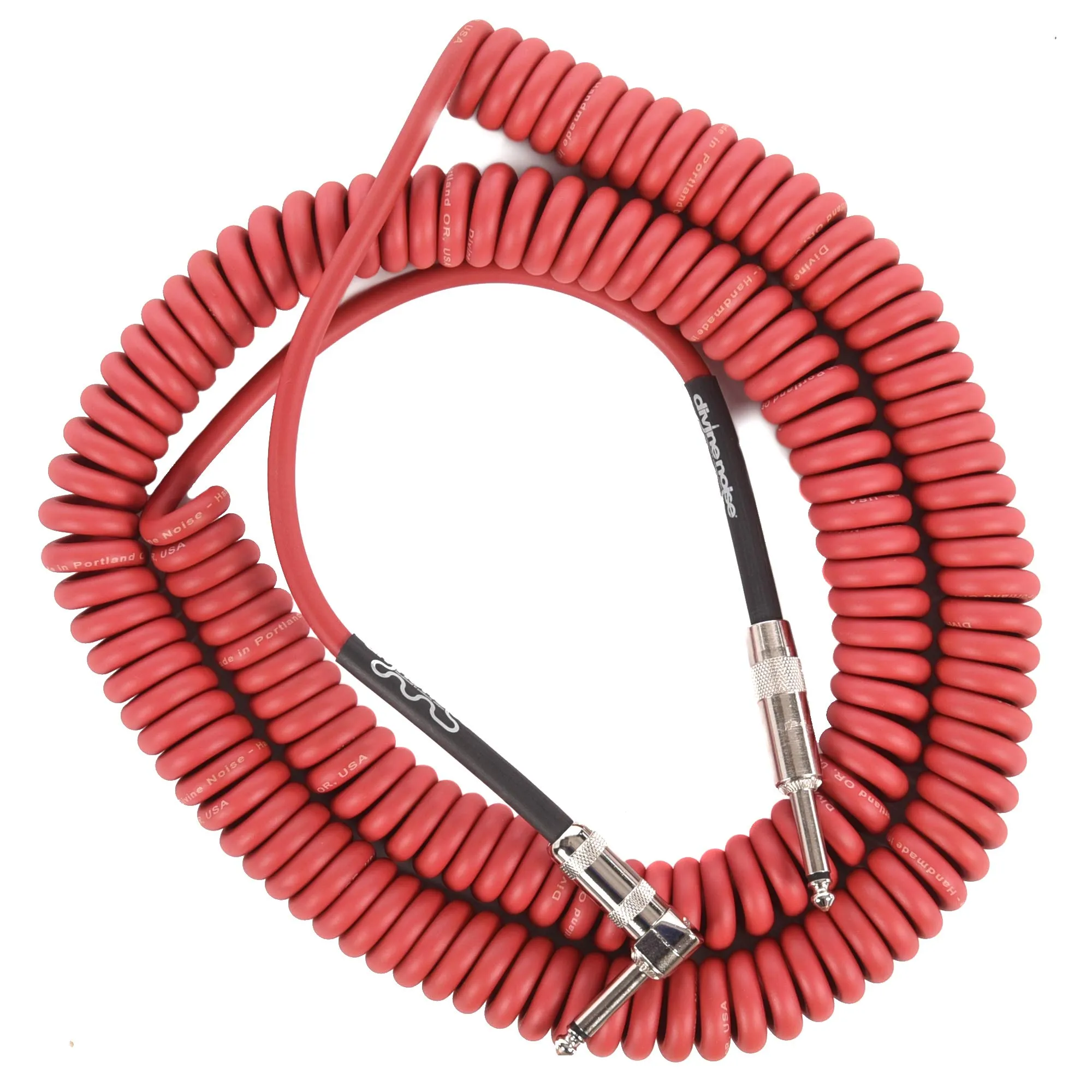 Curly Cable Red 30' Straight/Right Angle with Low Capacitance, Hand-Soldered, Lifetime Warranty