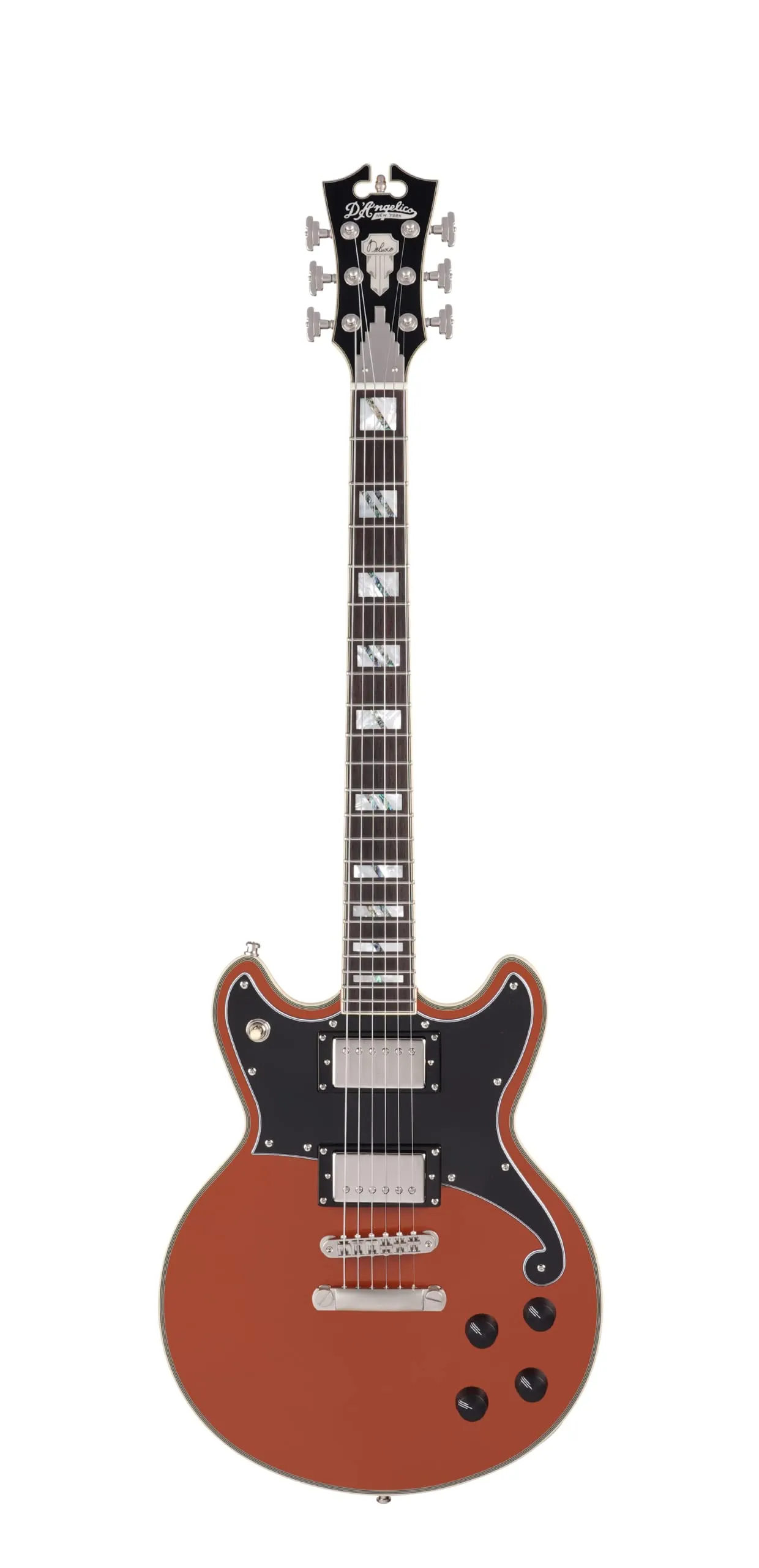 D'Angelico Deluxe Brighton 6 String Electric Guitar, Rust, Ergonomic Design, Seymour Duncan