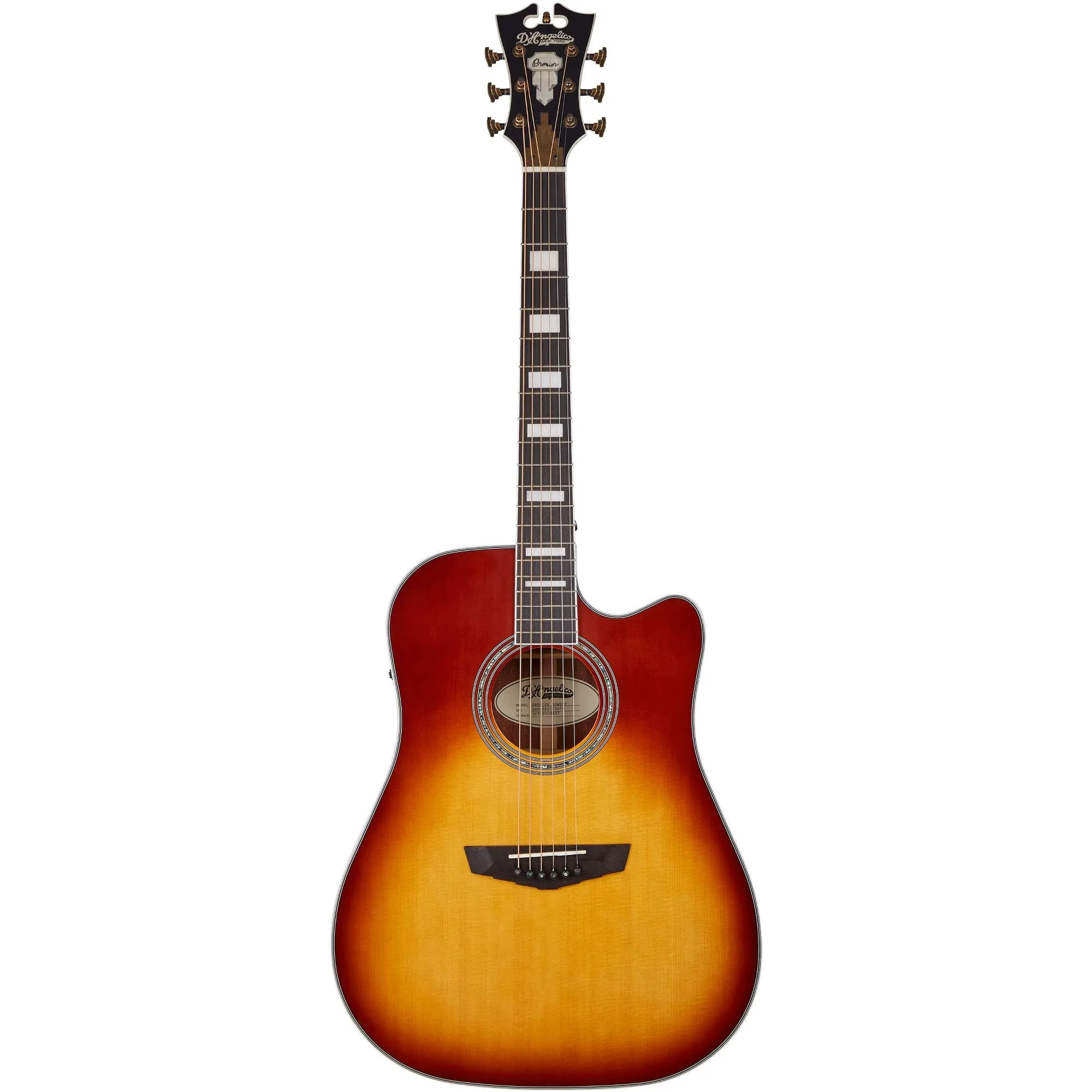 D'Angelico Electro 6 String Acoustic-Electric Guitar, Iced Tea Burst, Solid Spruce Top