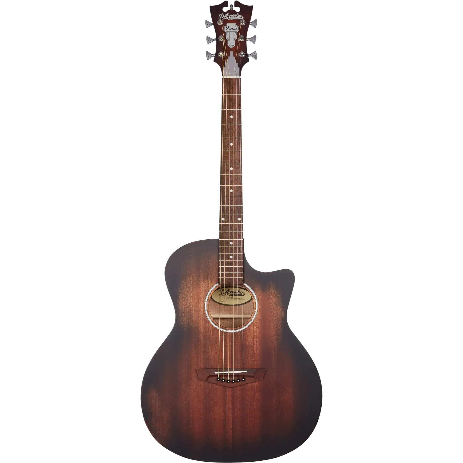 D'Angelico Electro Acoustic 6 String Guitar, Aged Mahogany, Comfortable Body, Balanced Sound