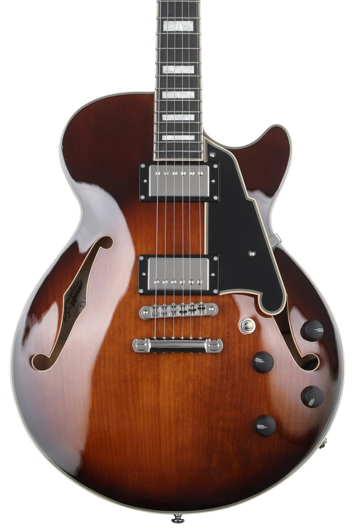 D'Angelico Premier SS Electric Guitar - Brown Burst Semi-Hollowbody with Humbucking Pickups