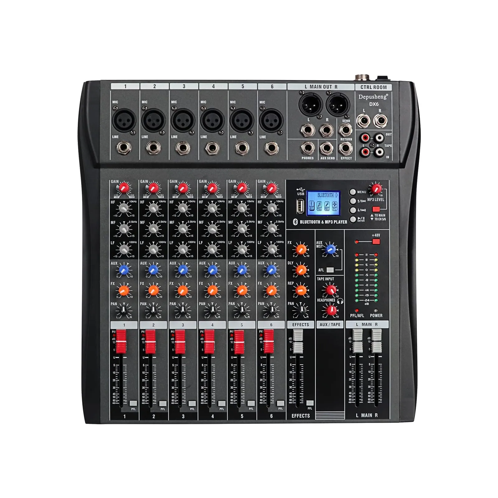 Depusheng DX6 Professional Mixer Sound Board Console 6 Channel USB Bluetooth Interface, Black