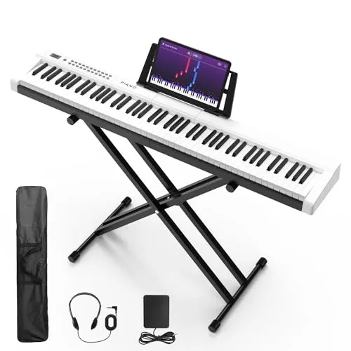 Digital Piano 88 Key Semi-Weighted Keyboard Set with Stand, Bluetooth, MIDI, Sustain Pedal