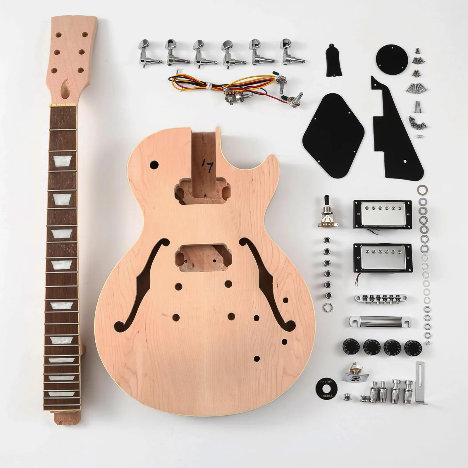 DIY Guitar Kits Unfinished Semi Hollow Electric Guitar Project with All Accessories