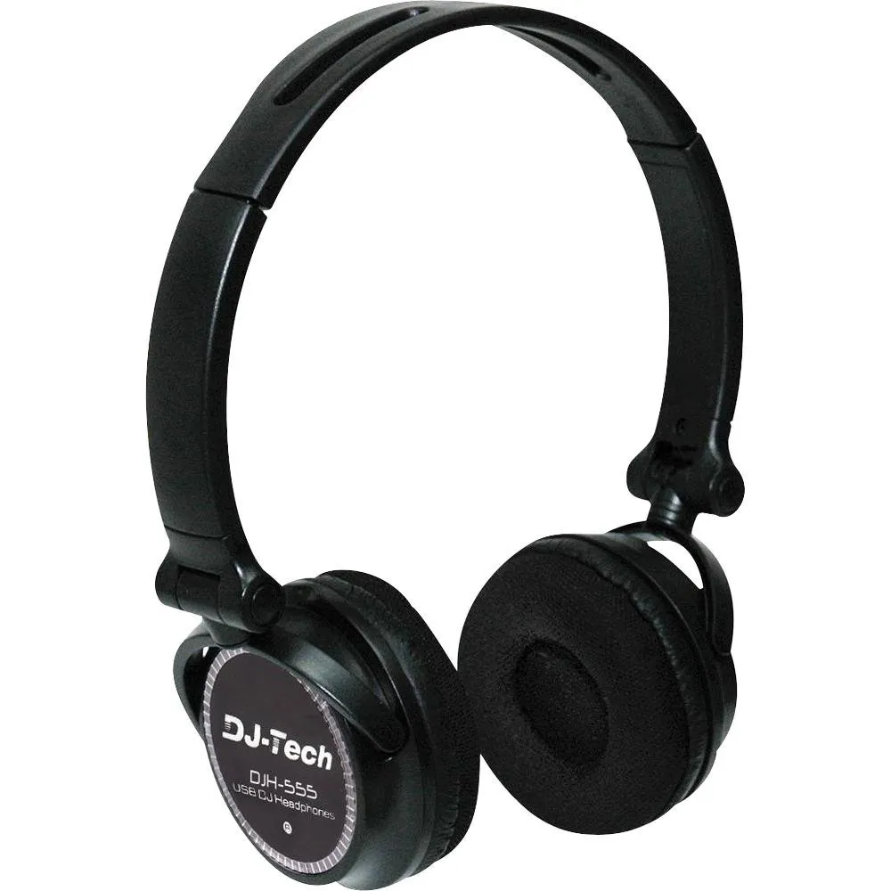 DJ-Tech DJH-555 USB DJ Headphones with Integrated Soundcard, High-Output 40mm Drivers, Mac/PC Compatible