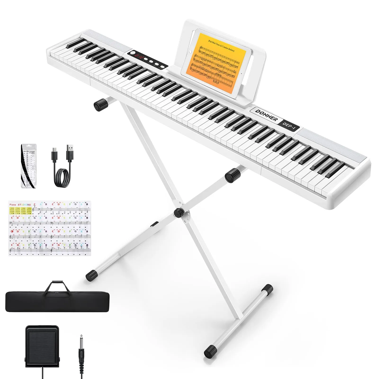 Donner DEP-1 88-Key Beginner Digital Keyboard with Stand, Pedal, Carrying Case & Stickers