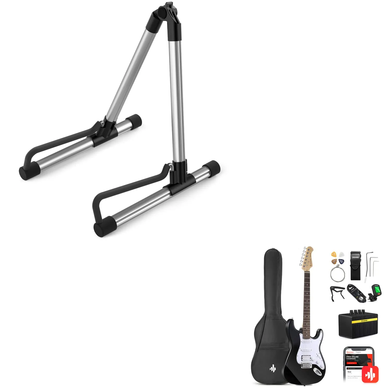 Donner DST-100B Electric Guitar Kit Bundle with Stand, S-S-H Pickups, Canadian Maple Neck