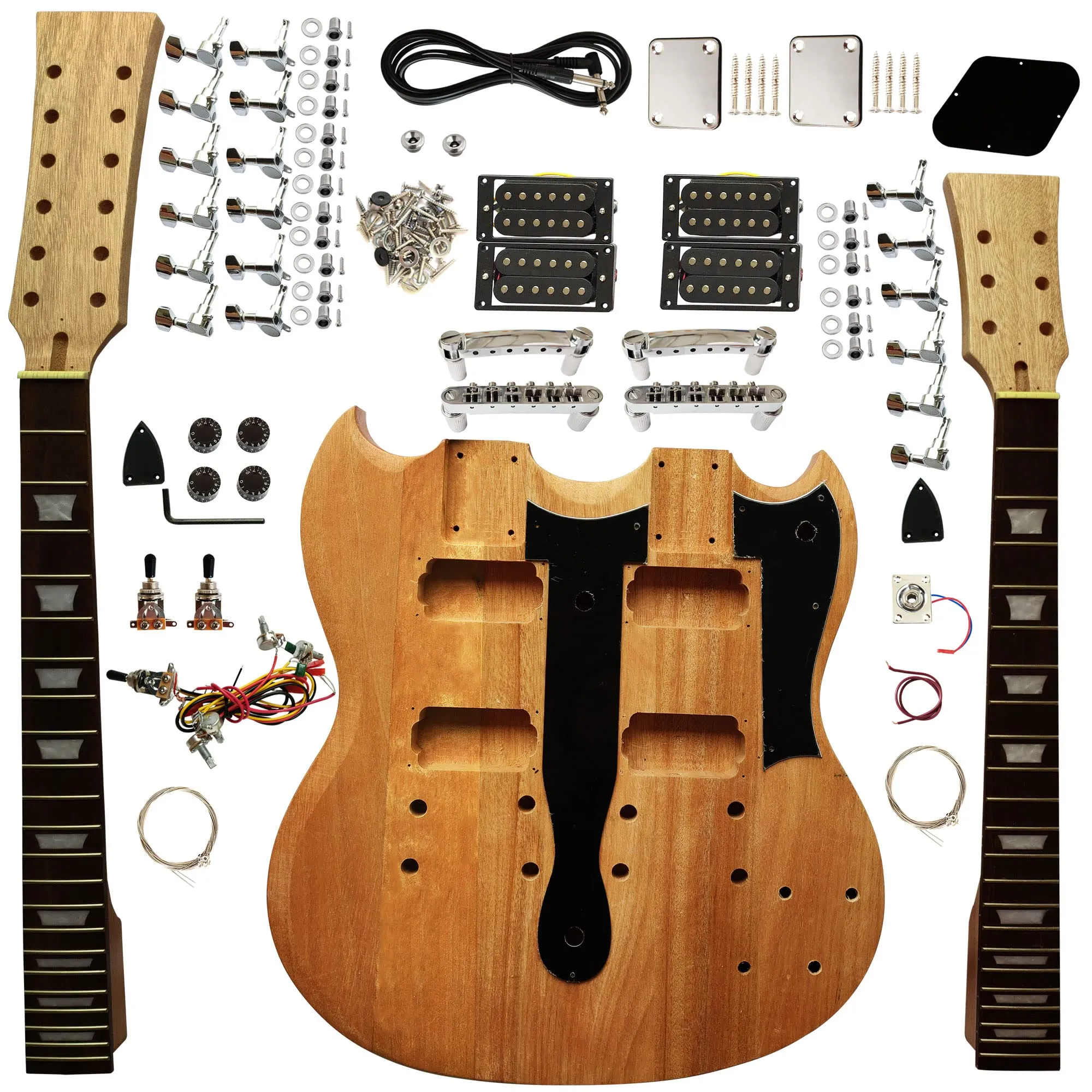 Double Neck Electric Guitar Kit with Mahogany Body & DYED Poplar Laminated Fingerboard