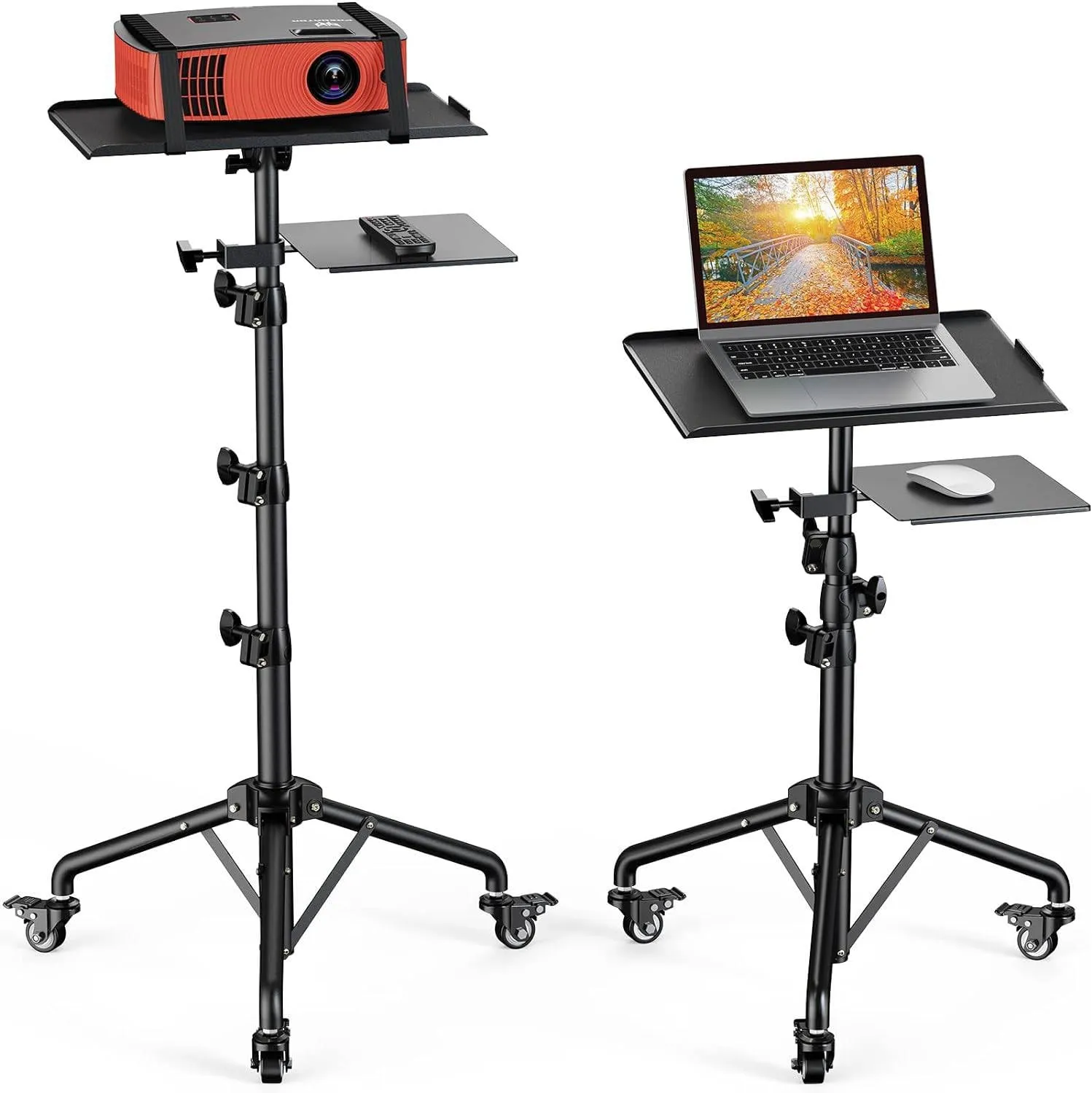 Dreamsmith Projector Stand with Wheels, Height Adjustable Rolling Laptop Tripod & Mouse Tray