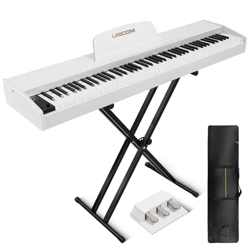 Electric Piano Keyboard 88 Key Semi-Weighted with Sustain Pedal, Stand, Touch Sensitivity, White