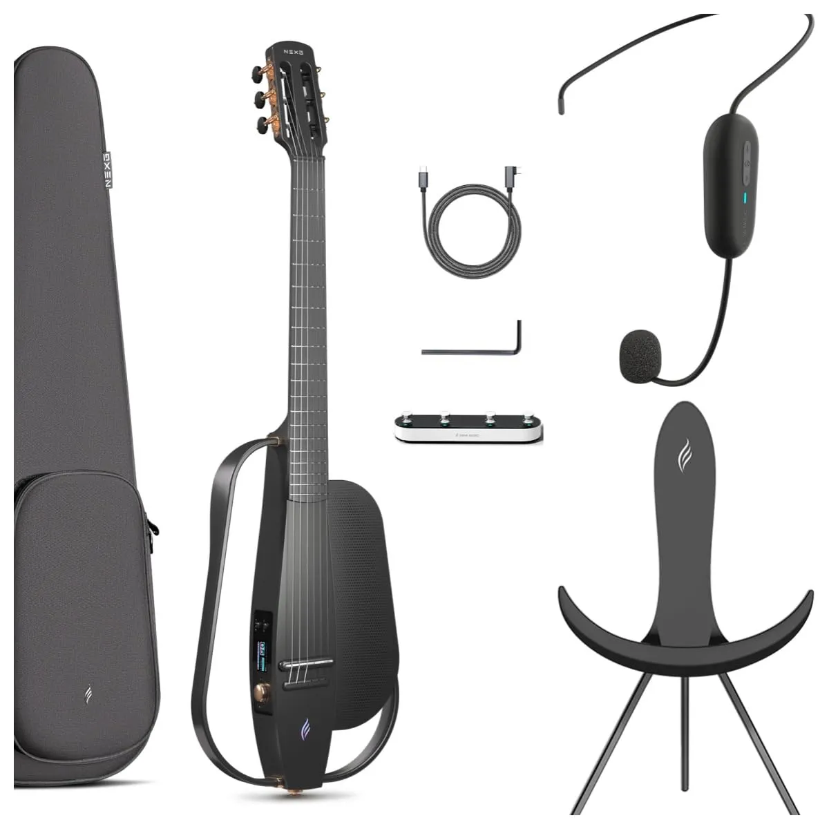 Enya NEXG 2N Acoustic-Electric Carbon Fiber Classical Guitar with Charging Stand & Microphone