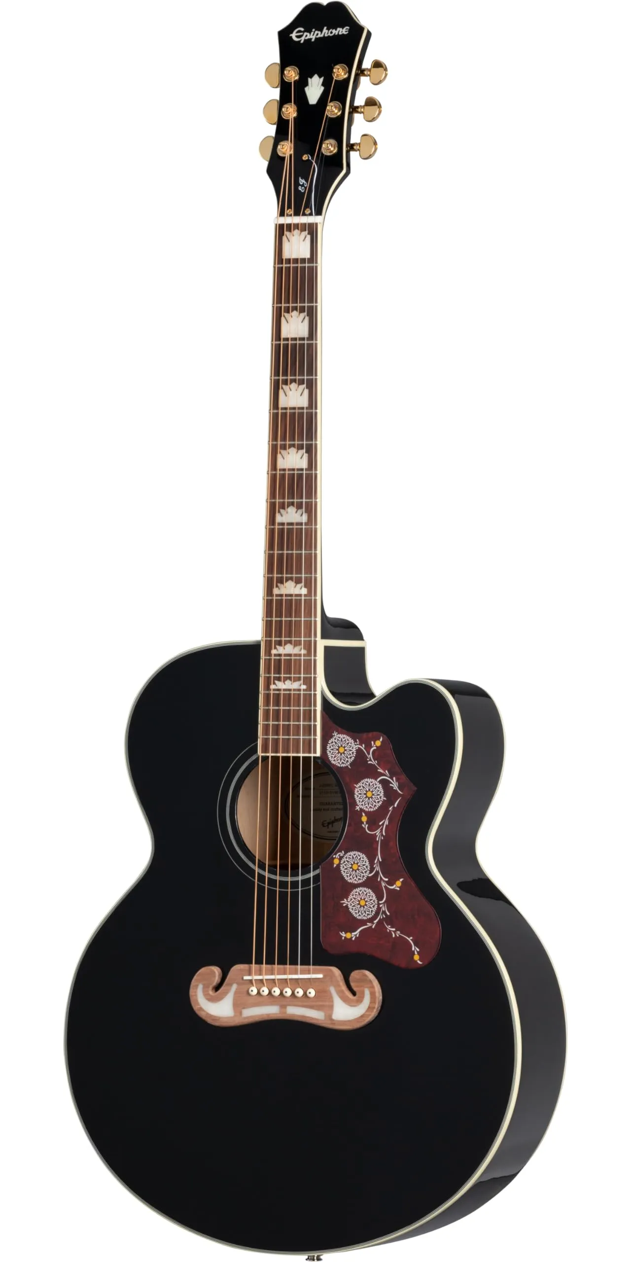 Epiphone J200 EC Studio Acoustic Electric, Solid Top, Black, Maple Body, Built-In Tuner