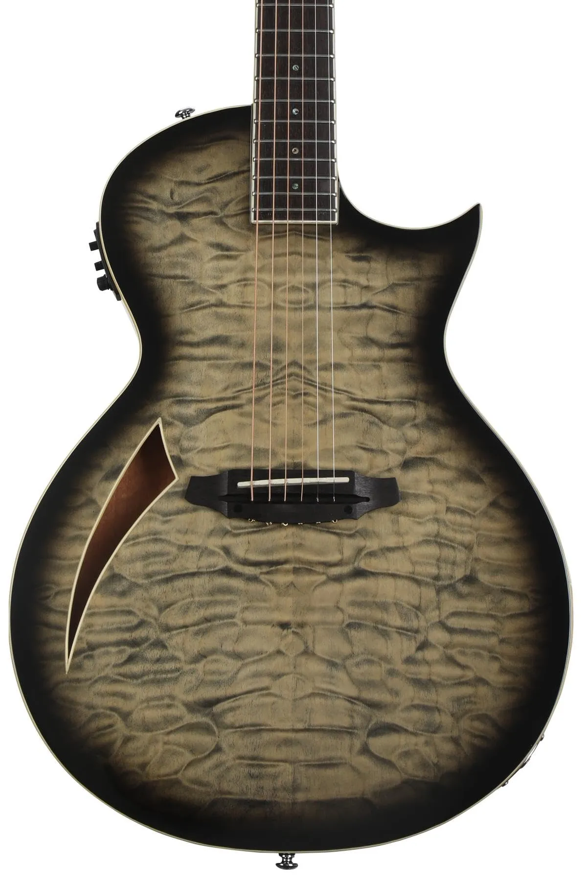 ESP 6 String LTD TL-6QM Thinline Acoustic Electric Guitar - Charcoal Burst, Right-Handed