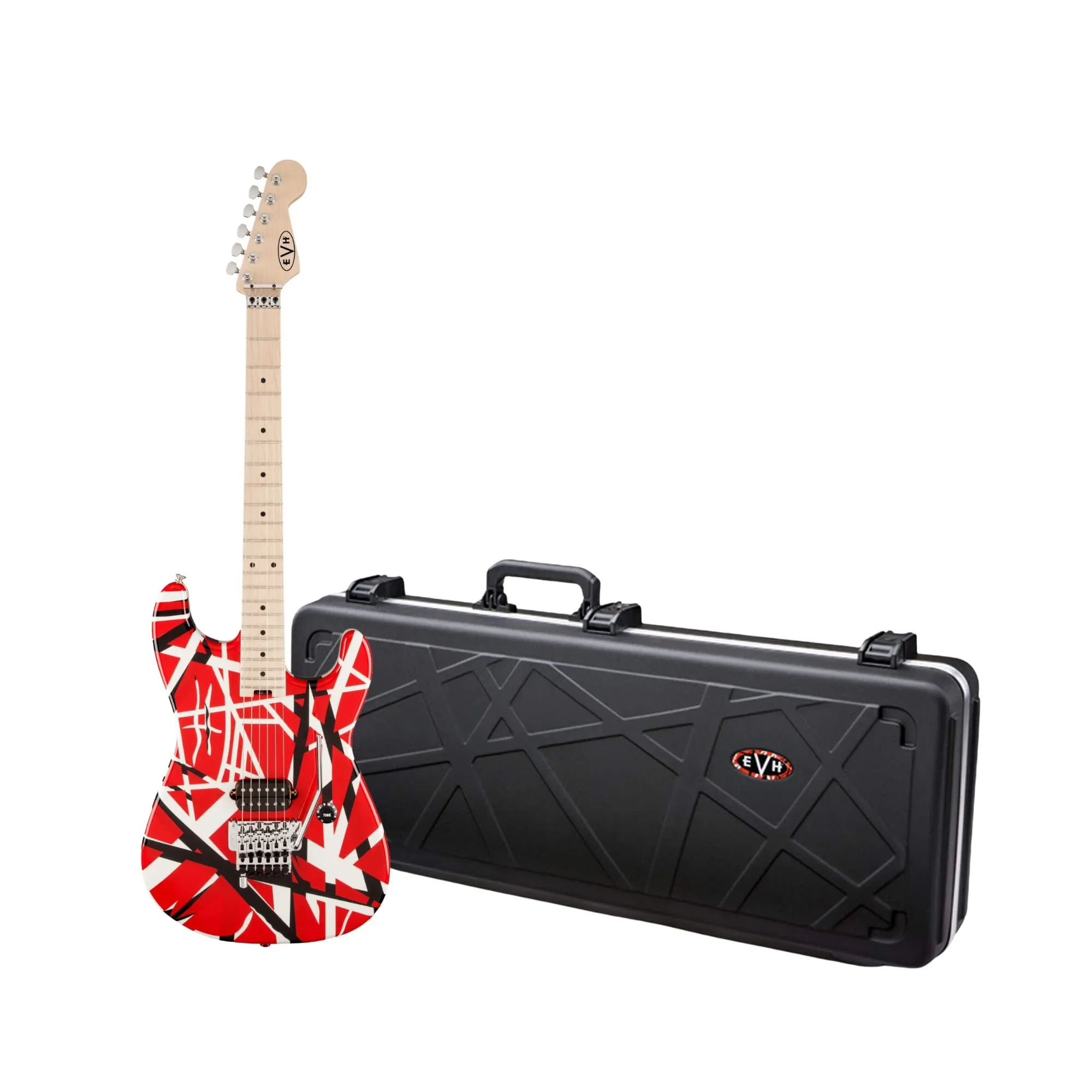 EVH Striped Series 6-String Electric Guitar Bundle, Right-Handed, Red/Black Stripes, Hard Case